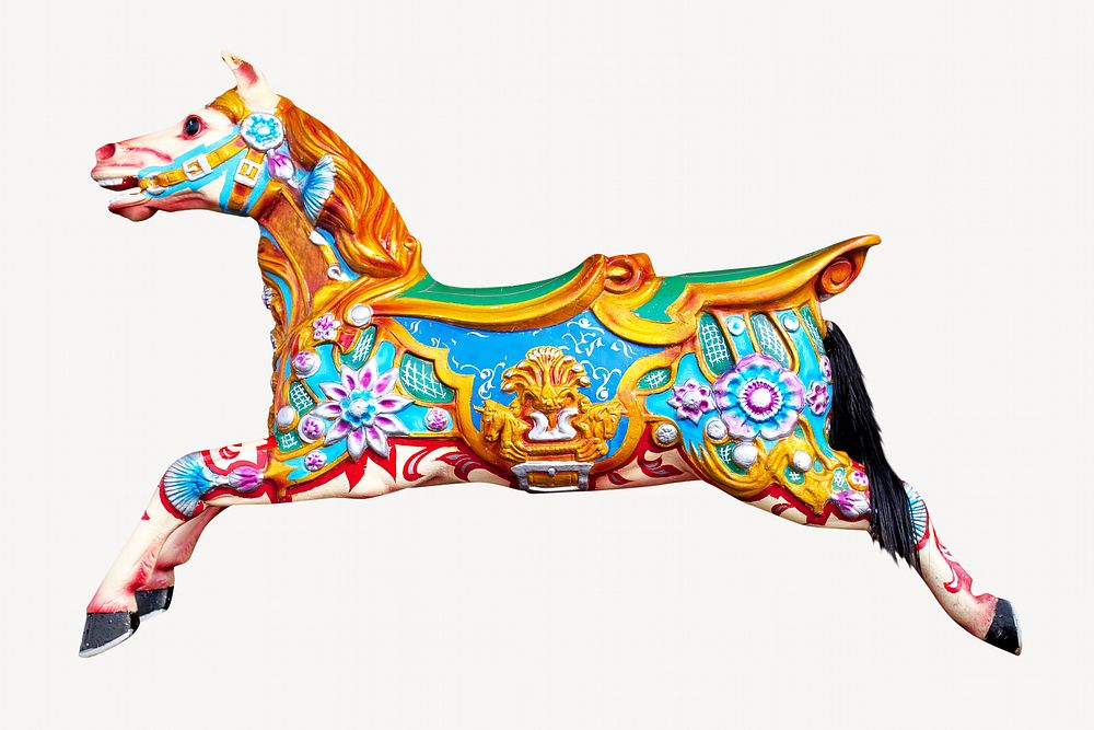 Colorful wooden horse carousel, isolated design
