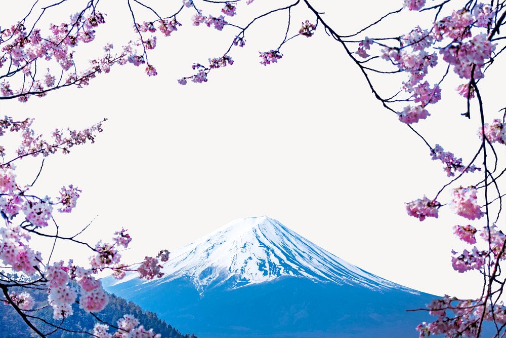 Cherry blossom, Mount Fuji border frame  background