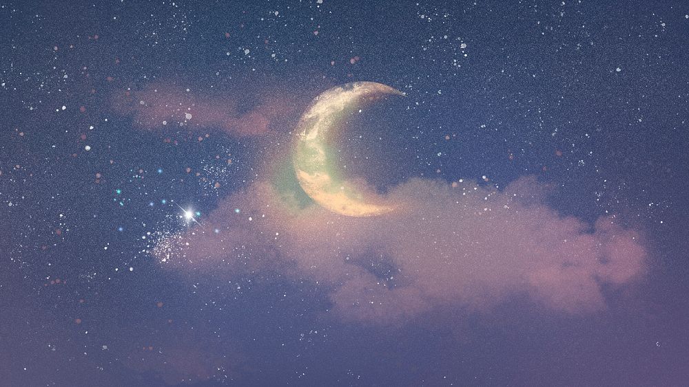Crescent moon sky desktop wallpaper, aesthetic design