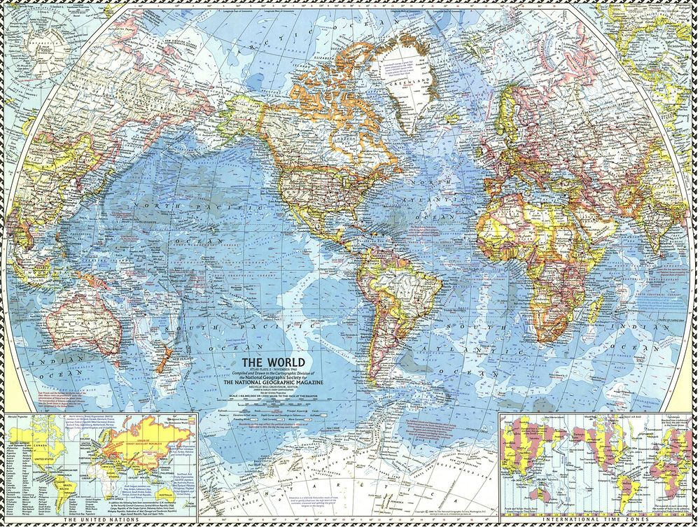 Map of the World in 1960Drawn with Van der Grinten projection. Scale on equator 1 inch = 1000 miles (1: 63,360,000)Extra…