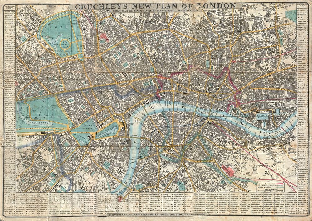 This is a very attractive example of G. F. Cruchley's highly desirable 1848 Map of London, England. Covers London from Hyde…
