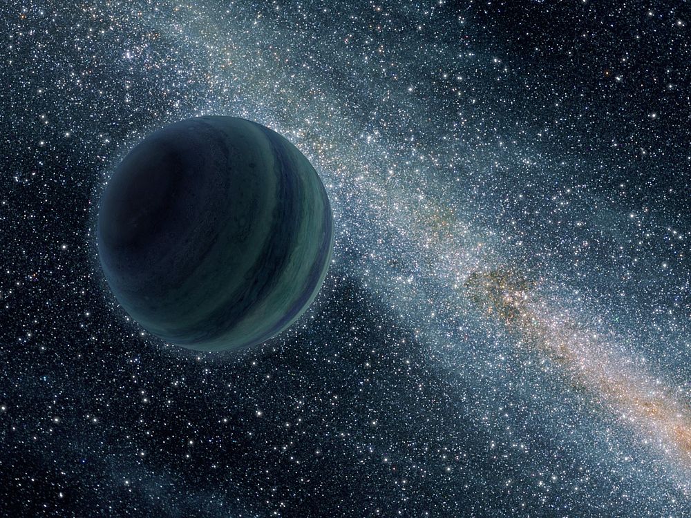This artist's conception illustrates a Jupiter-like planet alone in the dark of space, floating freely without a parent…