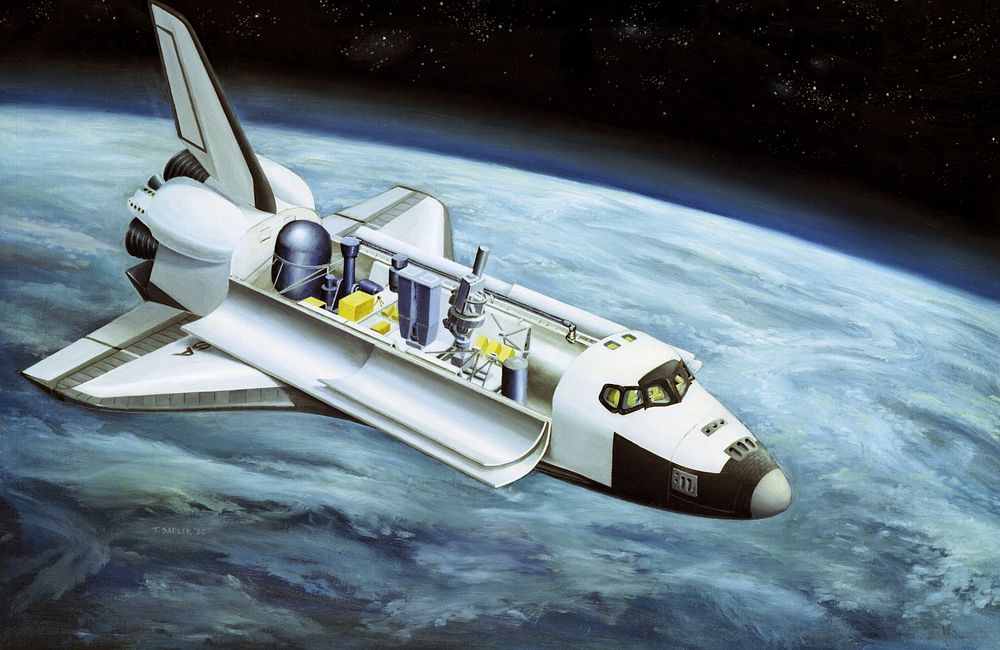 Full Description: This illustration depicts the configuration of the Spacelab-2 in the cargo bay of the orbiter. Spacelab…