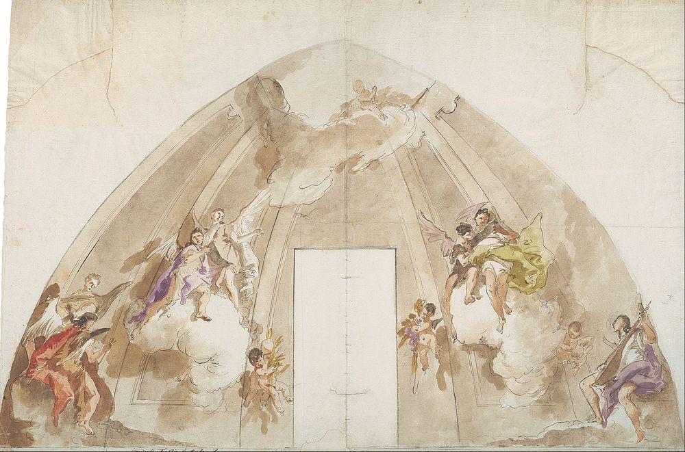 Giambattista Tiepolo - Singing and Music-Making Angels- Preparatory drawing for the ceiling of Udine Cathedral 