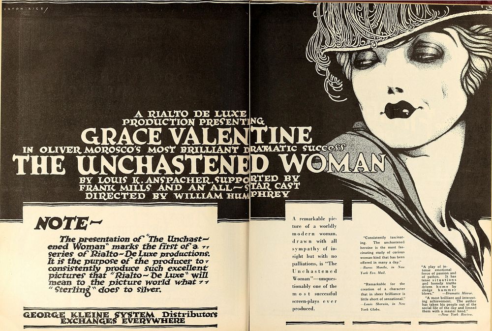 Advertisement in Motion Picture News, June 1918, for the American film The Unchastened Woman (1918).