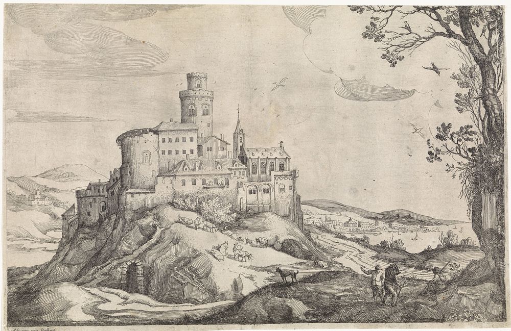 Adriaen van Stalbemt - Landscape with a castle on a mountain