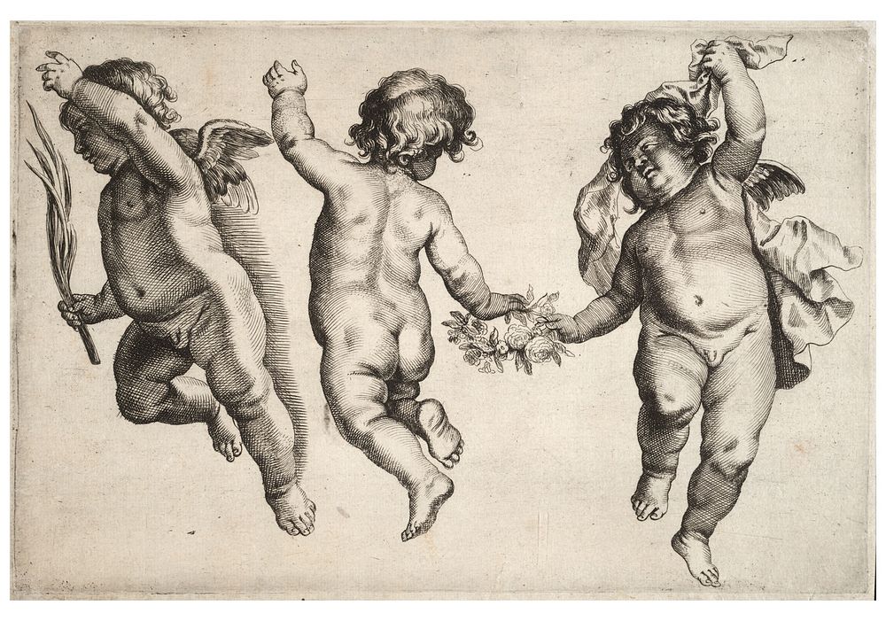 Wenceslas Hollar - Two cherubs dancing with a small boy