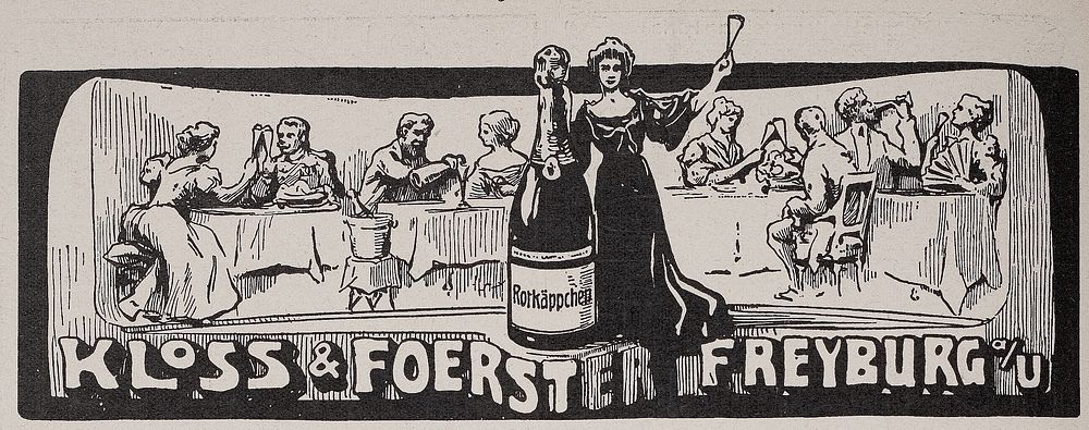 Rotkäppchen Sekt. Kloss und Foerster, Freyburg. Aus der Kunst- und Literaturzeitschrift "Jugend", Ausgabe Nr. 03/1906