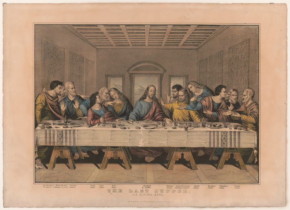 The last supper. La ultima sena (1835) original art by Leonado da Vinc print by N. Currier