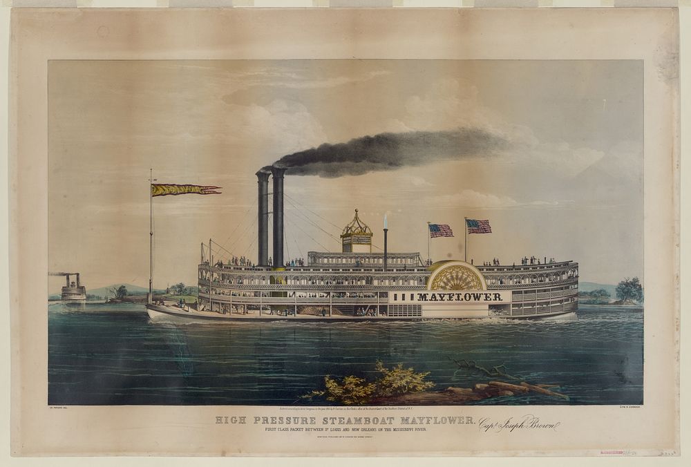 High pressure steamboat Mayflower first class packet between St. Louis and New Orleans on the Mississippi River - Capt.…