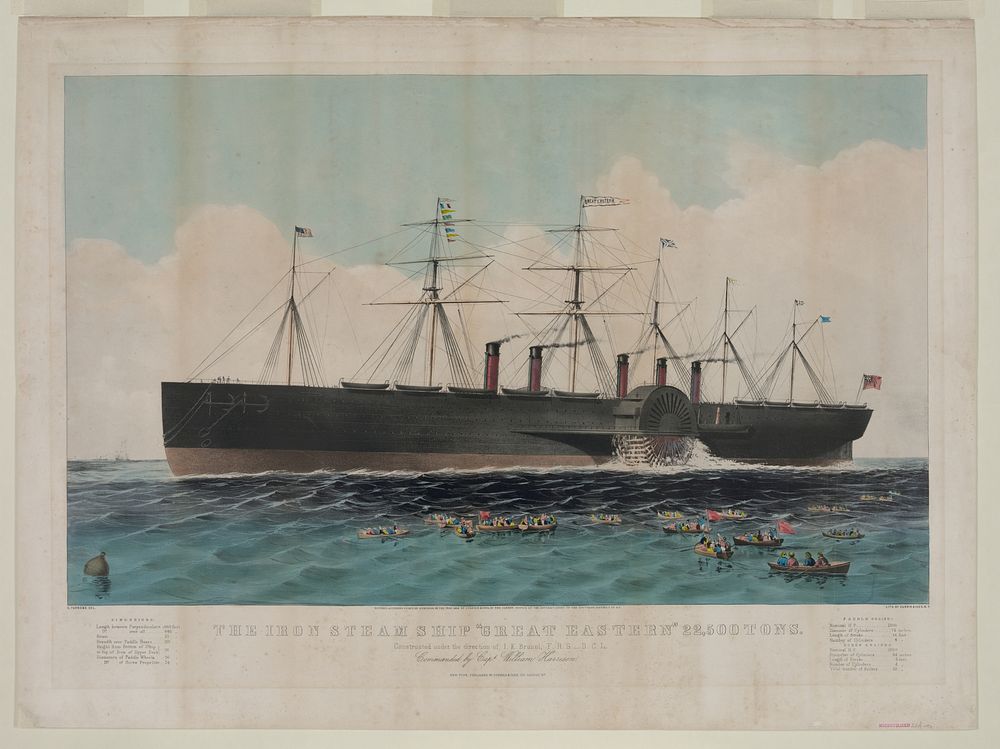 The iron steam ship "Great Eastern" 22,500 tons: constructed under the direction of I.K. Brunel, F.R.S. -- D.C.L. commanded…