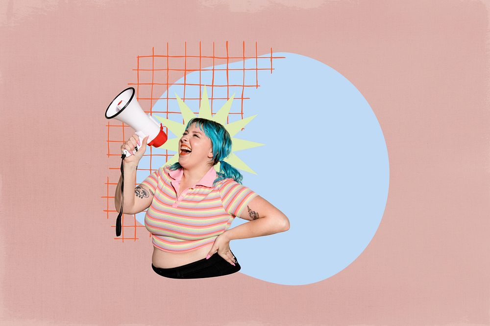 Woman announcing background, pink design