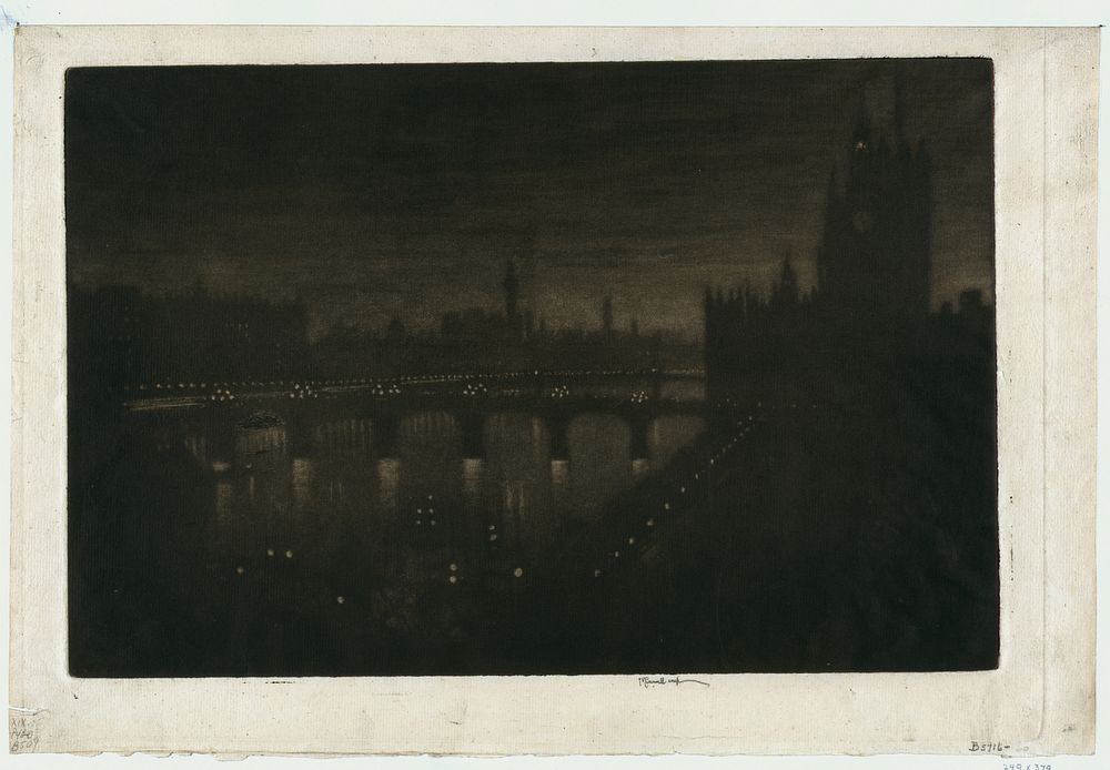 Westminster, evening (1909) in high resolution by Joseph Pennell.