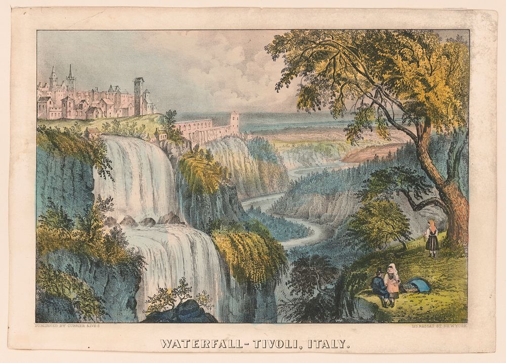 Waterfall at Tivoli Campagna Romana of Italy (1874) by Currier & Ives