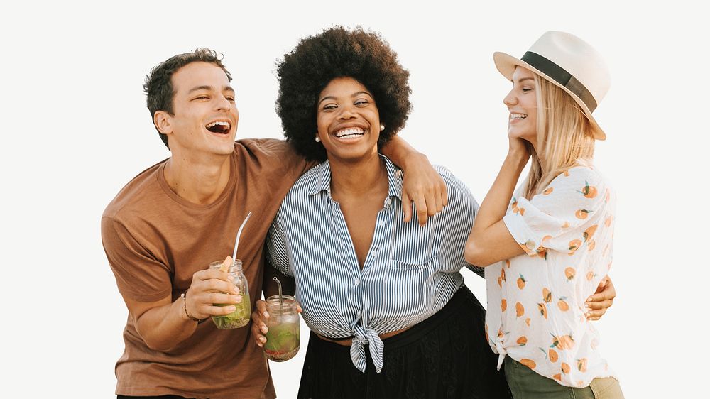 Diverse friends laughing collage element psd