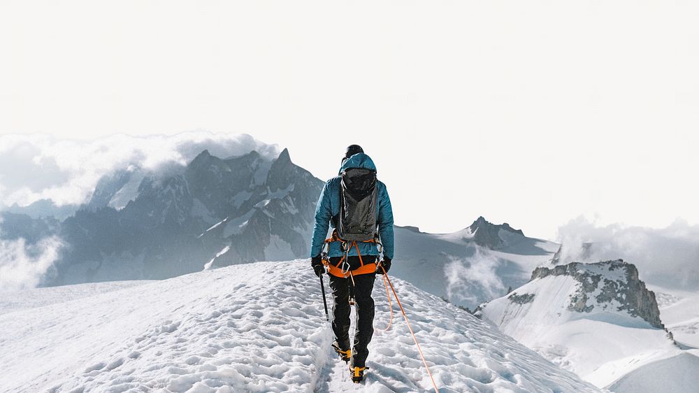 Winter hiking, snowy mountains border | Free Photo - rawpixel