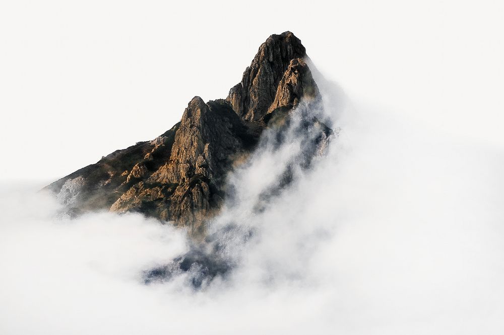 Mountain covered in heavy fog border background
