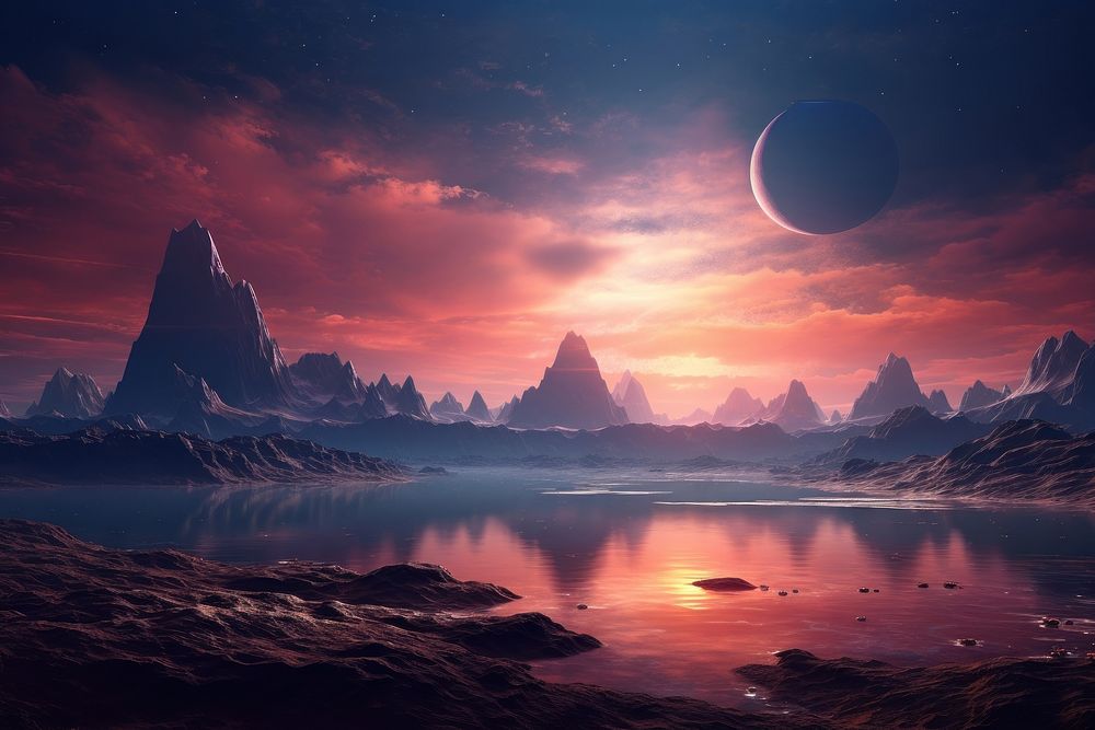 Landscape futuristic astronomy nature landscape panoramic outdoors. AI generated Image by rawpixel.