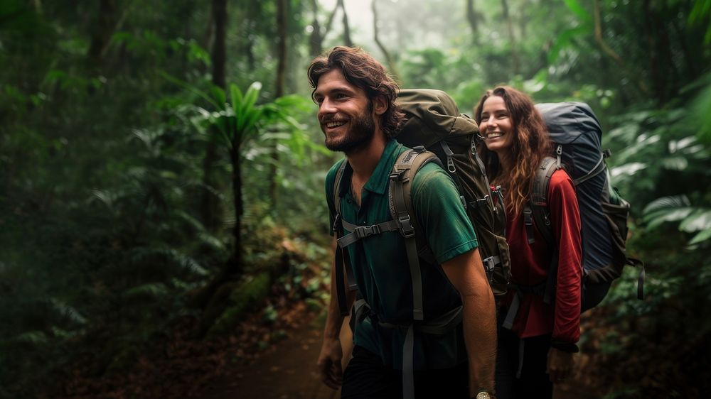 couple of backpackers adventure in a jungle.  