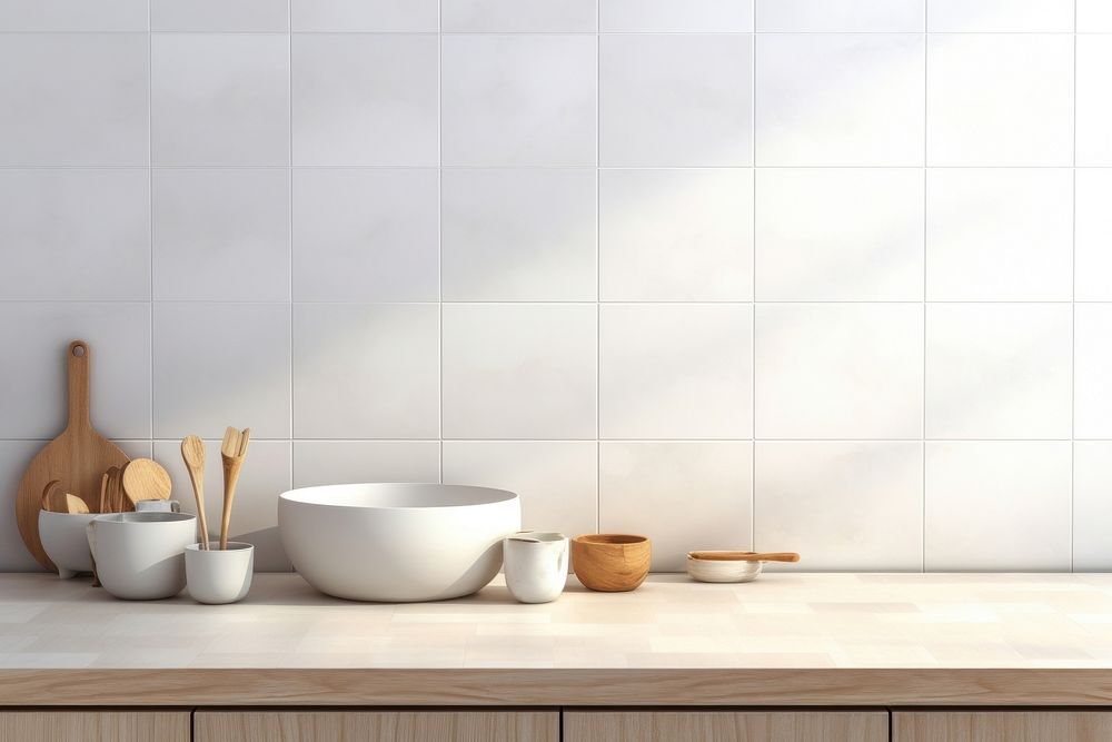 Minimal white marble kitchen wall architecture countertop. 
