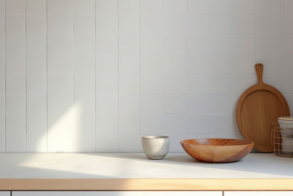 Minimal white marble kitchen bowl wall wood