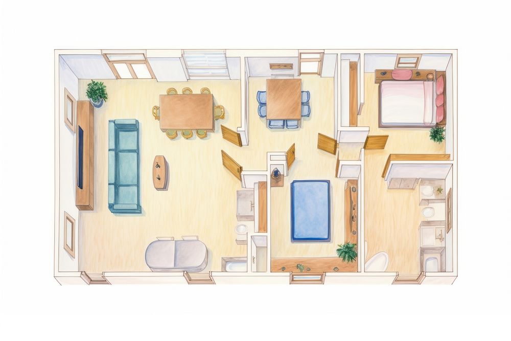 Apartment indoor diagram drawing white background. AI generated Image by rawpixel.