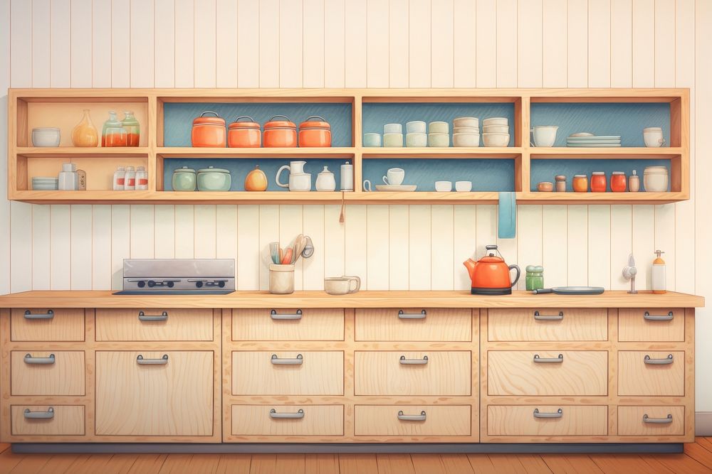 Scandinavian style home decor kitchen furniture sideboard cabinet. AI generated Image by rawpixel.