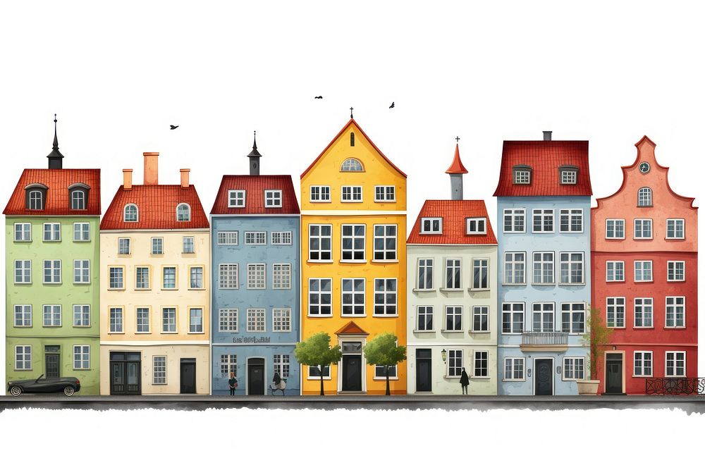 Copenhagen building architecture cartoon. AI generated Image by rawpixel.