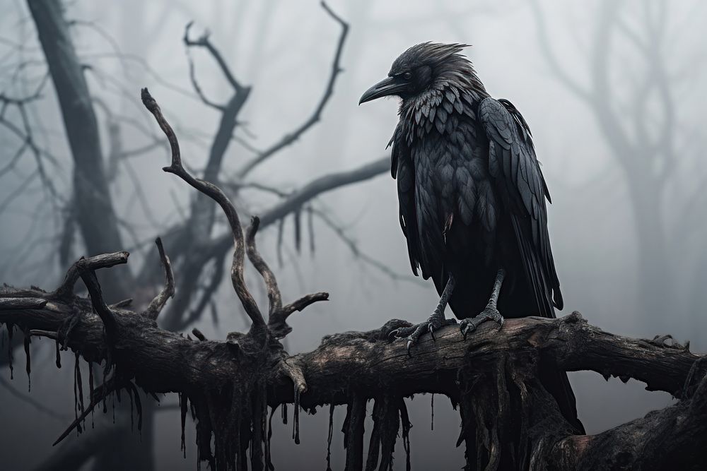 Crow outdoors branch animal. AI generated Image by rawpixel.