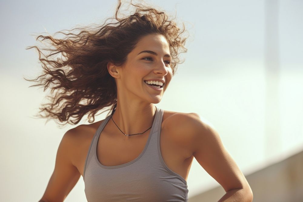 Laughing outdoors running sports. 