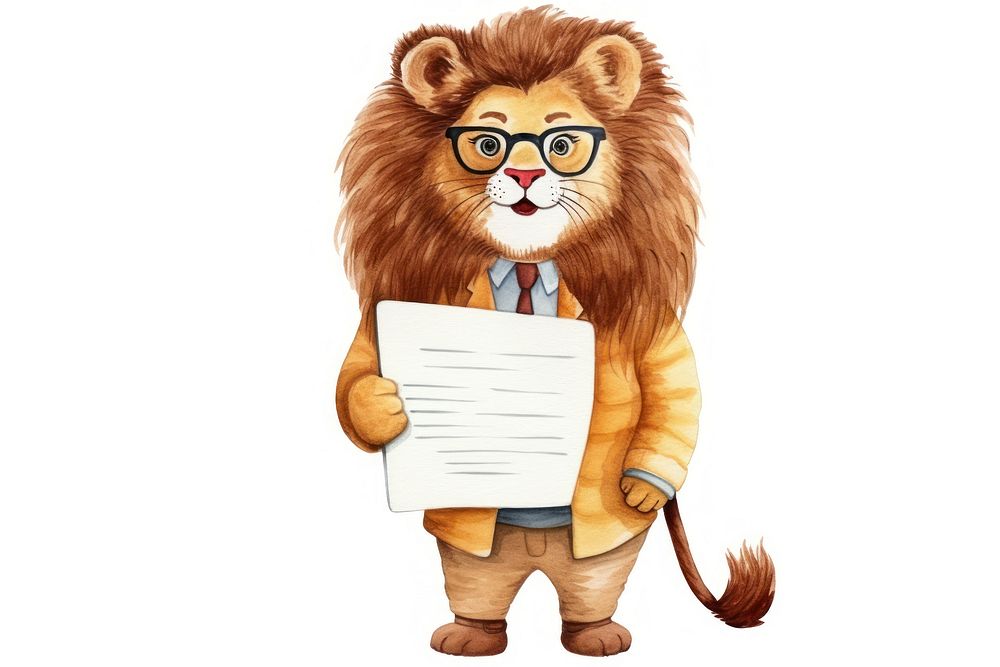 A lion teacher holding a clipboard cartoon mammal animal. AI generated Image by rawpixel.