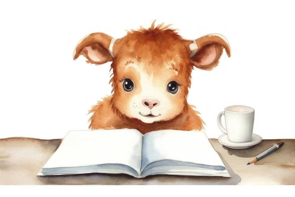 Baby animal studying publication cartoon mammal. AI generated Image by rawpixel.