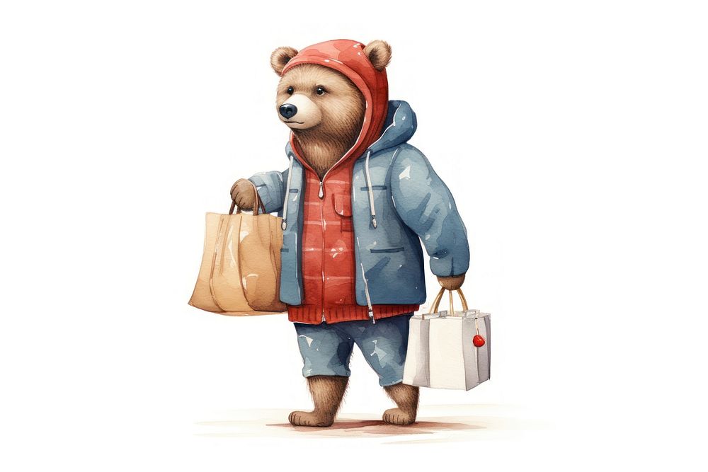 Bear waring shirt carrying a bag cute representation procyonidae. AI generated Image by rawpixel.