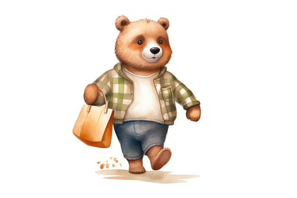 Bear waring shirt carrying a bag cute toy representation. AI generated Image by rawpixel.