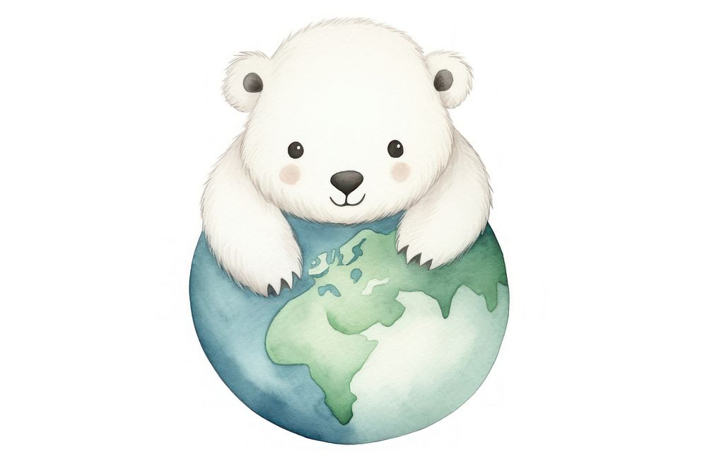 Polar bear hugging earth cartoon mammal space. 