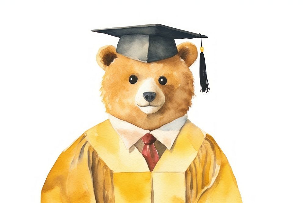 Teacher bear graduation cartoon white background. AI generated Image by rawpixel.