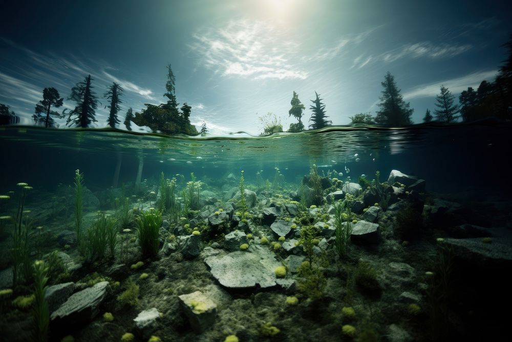 Underwater outdoors nature forest. AI generated Image by rawpixel.