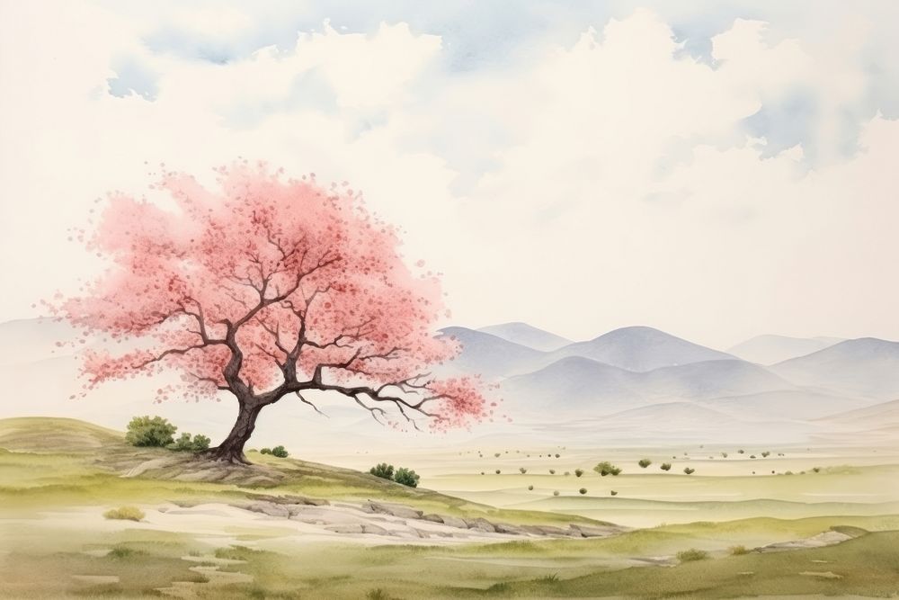 Landscape outdoors blossom drawing. 