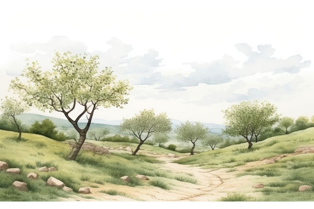 Landscape grassland outdoors drawing. AI generated Image by rawpixel.
