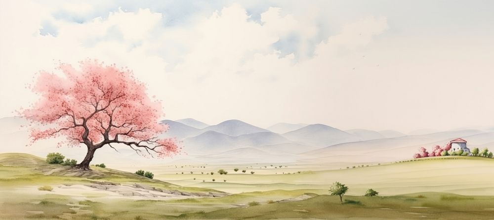 Landscape panoramic outdoors painting. AI generated Image by rawpixel.