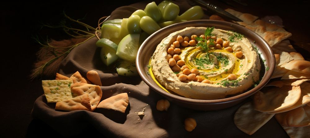 Hummus food olive meal.