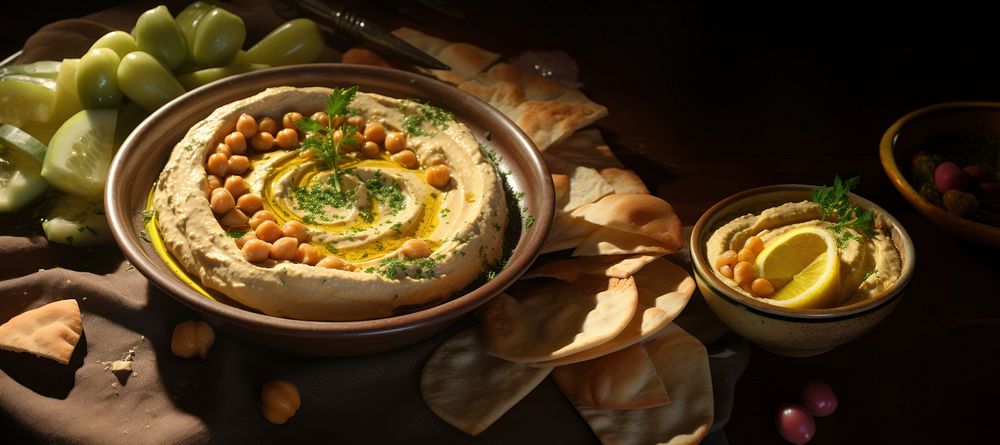 Freshly made hummus, ready to serve. AI generated image by rawpixel.