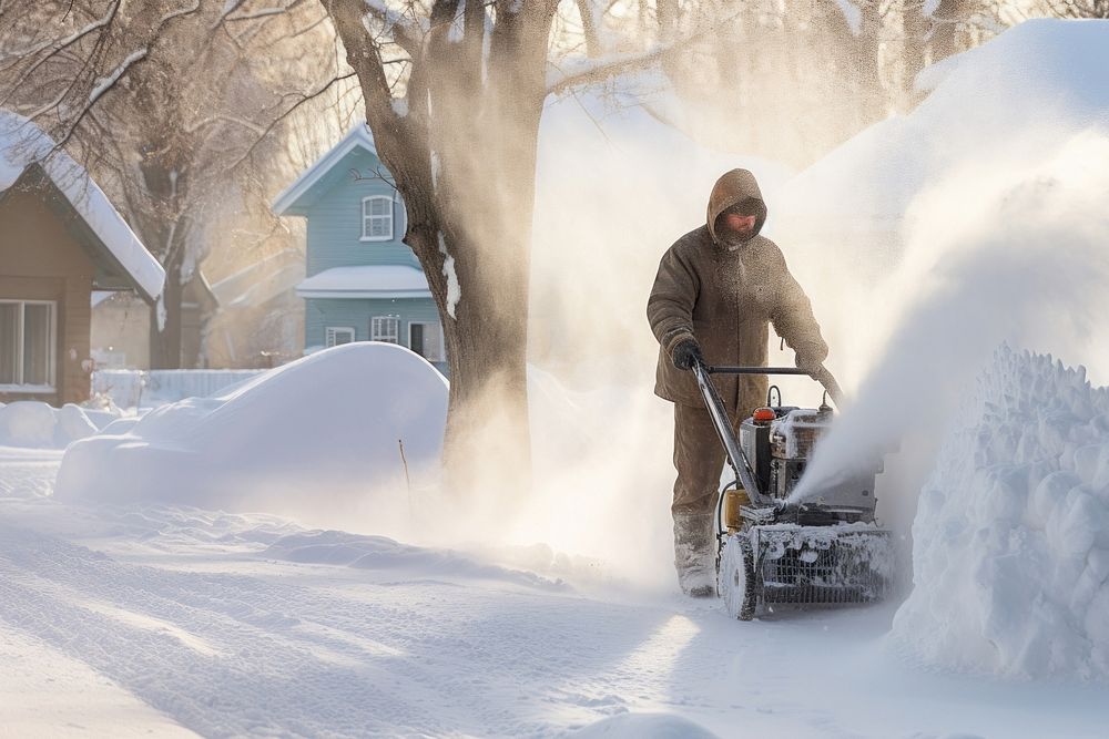 a photo of a Snowblower at work on a winter day.  