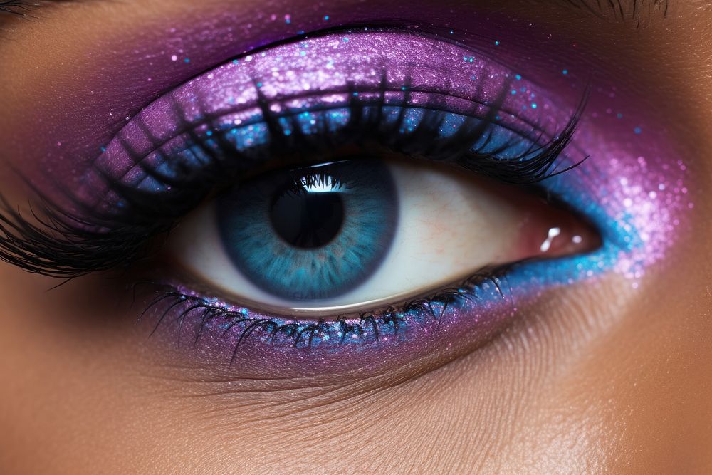 Glitter purple eye makeup. AI generated Image by rawpixel.