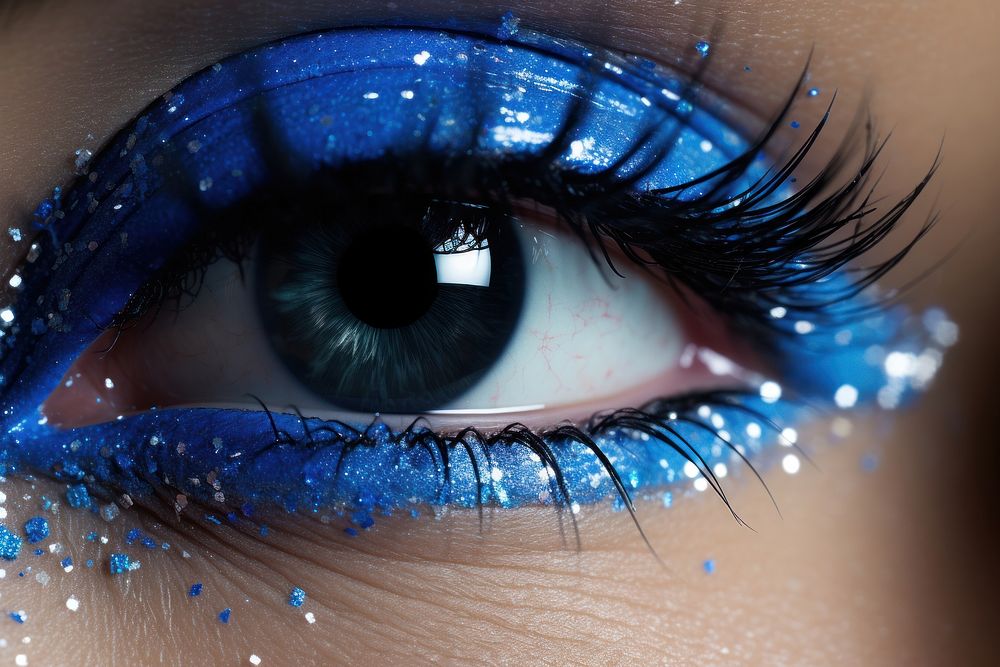 Glitter blue eye makeup. AI generated Image by rawpixel.