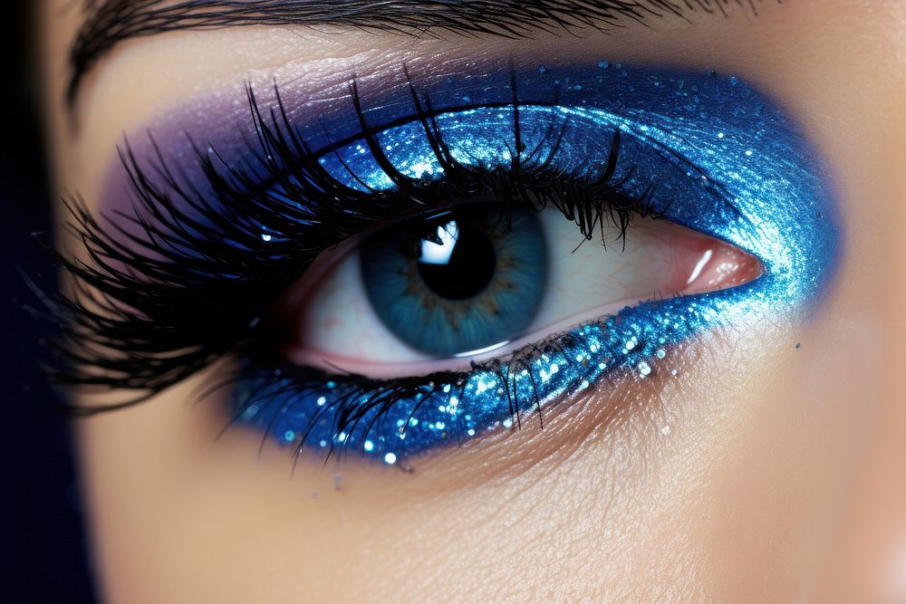 Glitter blue eye makeup. AI generated Image by rawpixel.