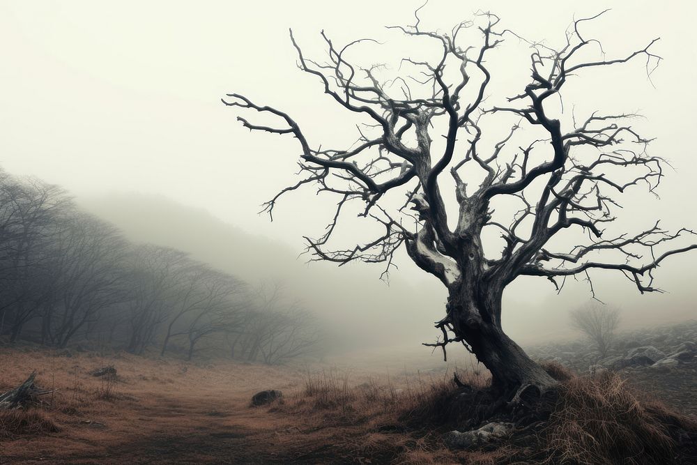 Dry tree mist fog outdoors. AI generated Image by rawpixel.