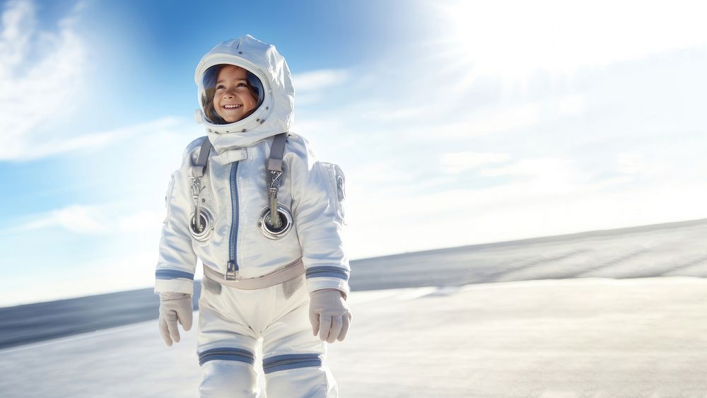 a photo of smiling girl child dressed as astronaut. AI generated Image by rawpixel. 