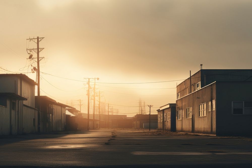 Dystopian town background outdoors street light. AI generated Image by rawpixel.