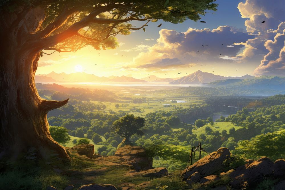 Fantacy grand kingdom wilderness landscape sunlight. AI generated Image by rawpixel.